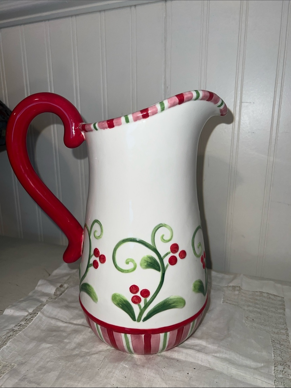 Fitz Floyd Mingle Jingle be merry porcelain water pitcher